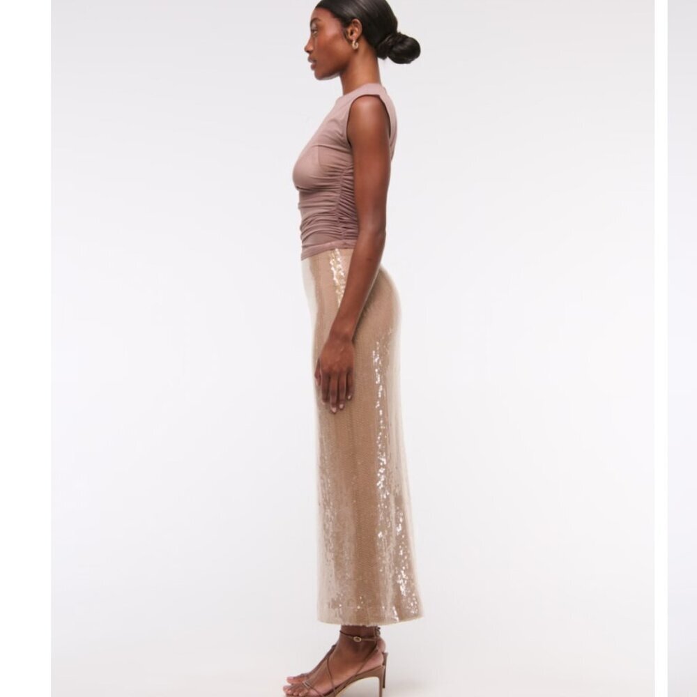 Abercrombie Champagne Tan Sequin Maxi Skirt NWT Rare Euro Exclusive Boho Luxe SP - Picture 10 of 15